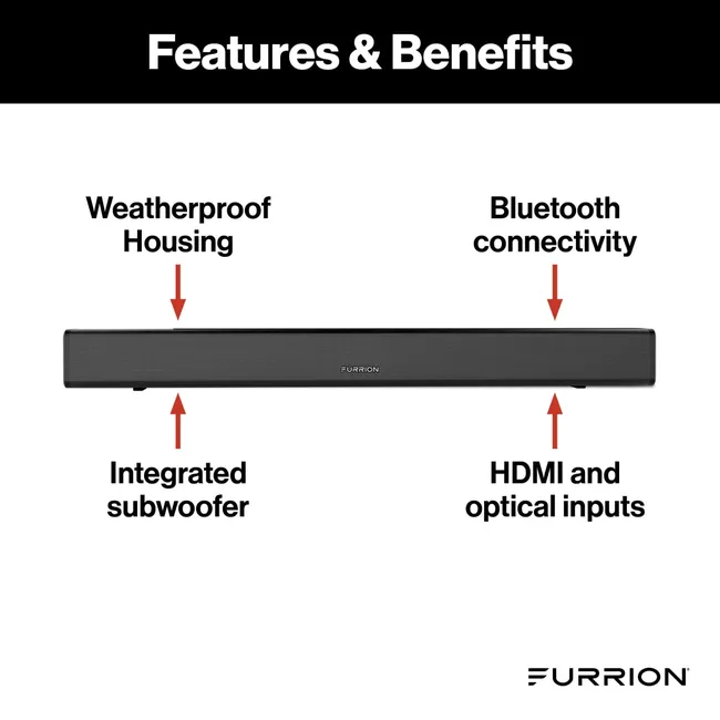 Furrion - Aurora 2.1 Outdoor Soundbar Speaker with Built-in Subwoofer, Bluetooth, HDMI & Optical Inputs